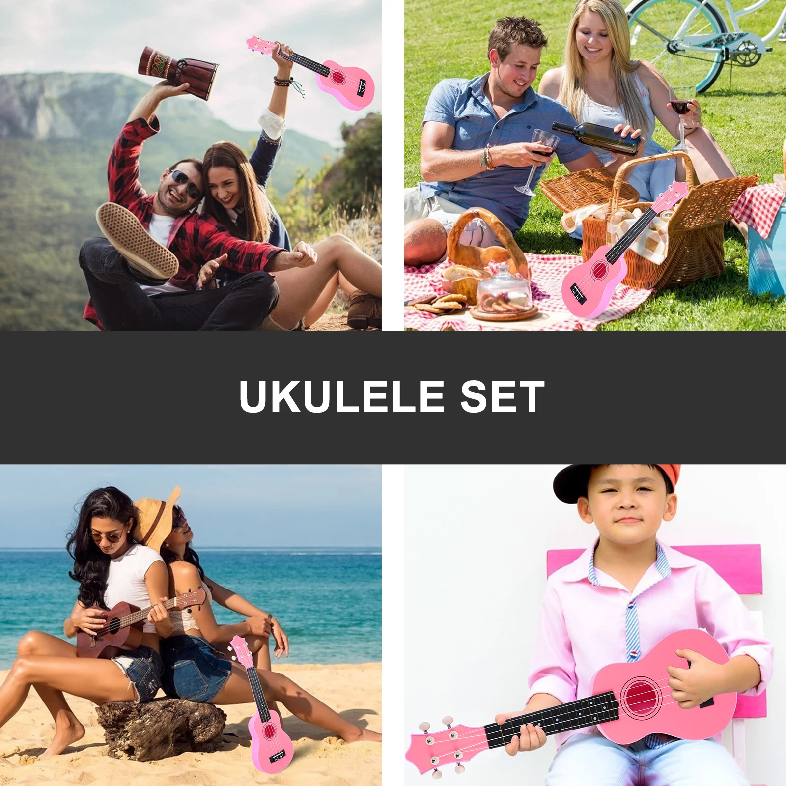 

Musical Instruments Ukulele Suit Soprano Hawaiian Guitar for Beginner Pink Student