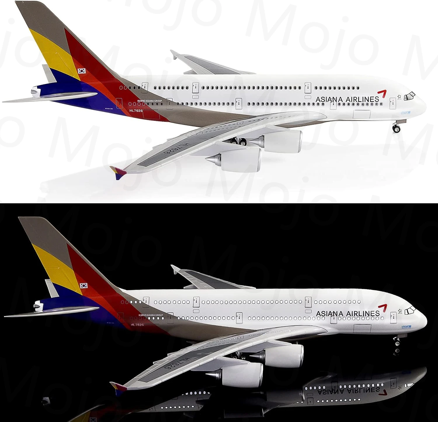 Imagem -02 - Escala 47cm A380 Asiana Airlines Airbus Aeronave Modelo de Aeronave de Metal Kits para Coleção e Decoração 1:160