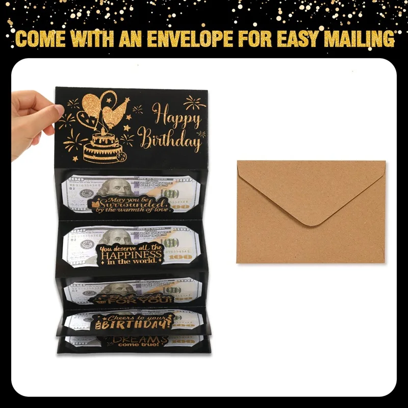 1 pièce Enveloppe surprise pour anniversaire avec 6 compartiments, design élégant noir et doré, porte-argent unisexe pour les fêtes, cadeau fantaisie unique à thème dessin animé