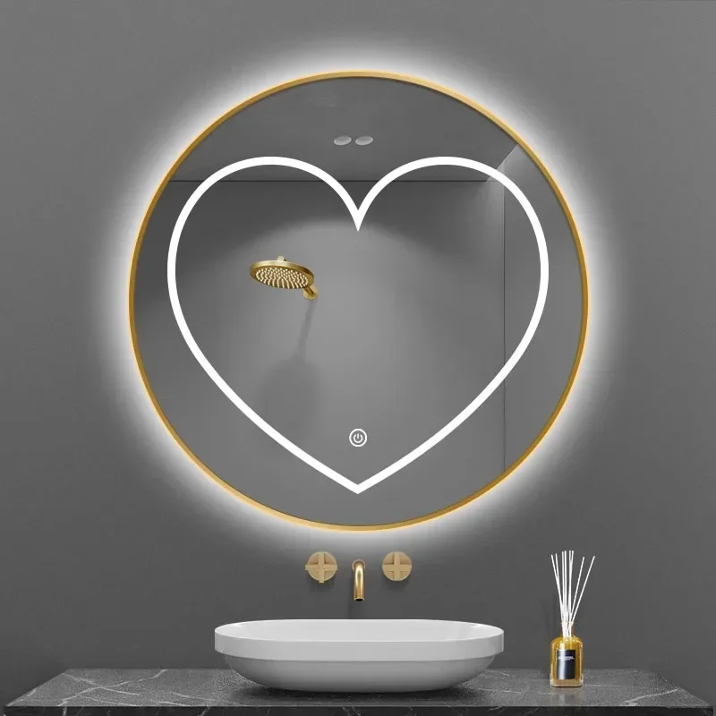 Design Nordic Mirror Bathroom Led Lighted Round Wall Mount Mirror Creative Smart Espejo Maquillaje Luz Decoration Living Room