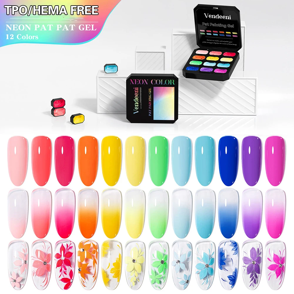 Vendeeni 12 Grid Multifunctional Neon Painting Gel Nail Polish Red Green Gel Varnish Blooming Gradient Pat Gel Lacquer Palette