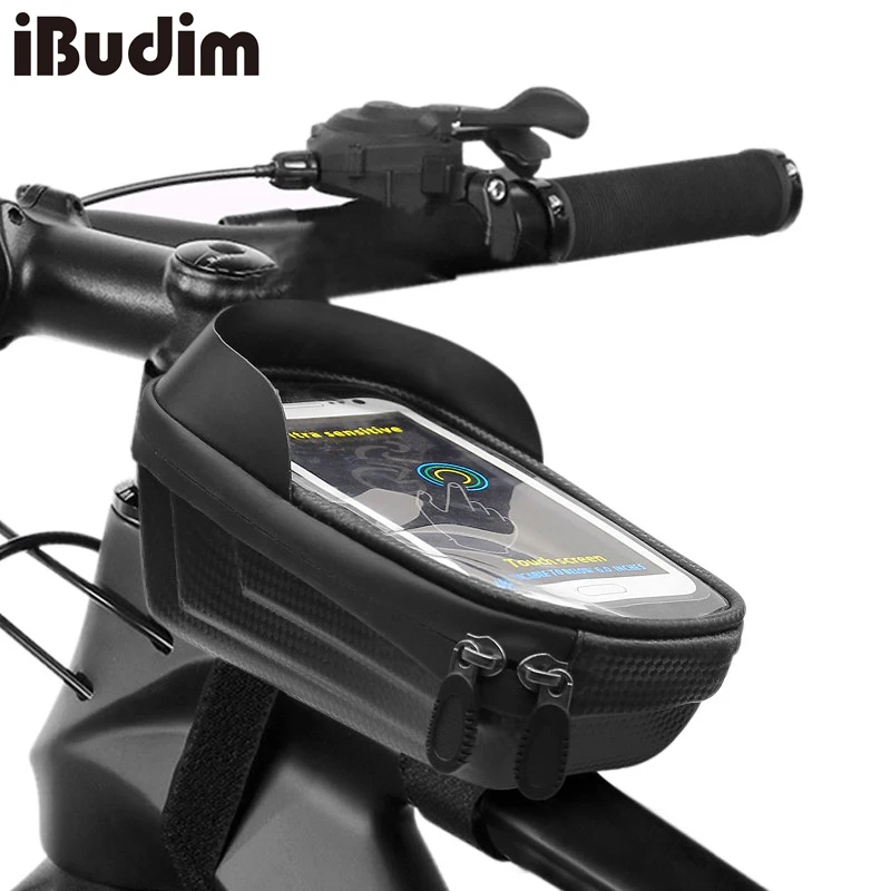 Waterproof Bicycle Phone Front Frame Bag Cycling Pouch Bag with TPU Touch Rain Cover Bike Top Tube Bag Case Bike Accessories