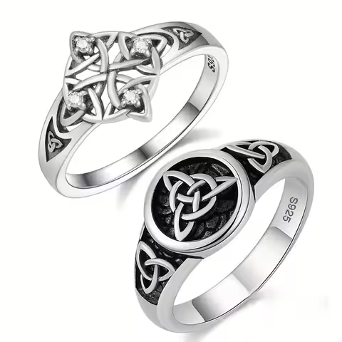 2025 New Retro Thai Silver Celtic Knot Trinity Ring European and American Witch Celtic Talisman Diamond Set Ring Free Shipping