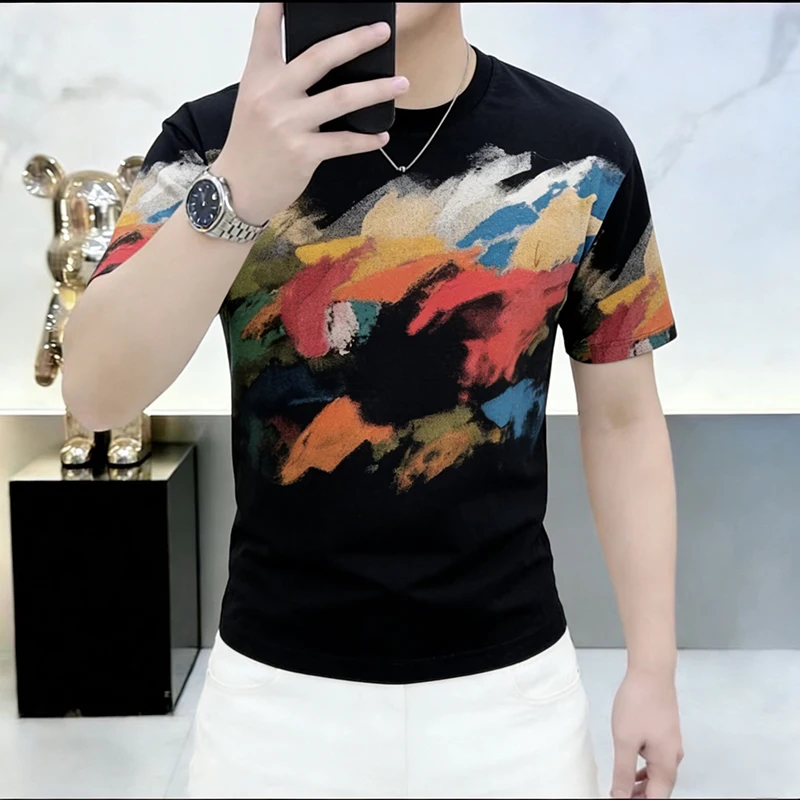 Skin-Friendly Breathable T Shirt For Men Short Sleeve Slim Fit Summer New Quality Viscose Polyester Elastane Camisetas De Hombre