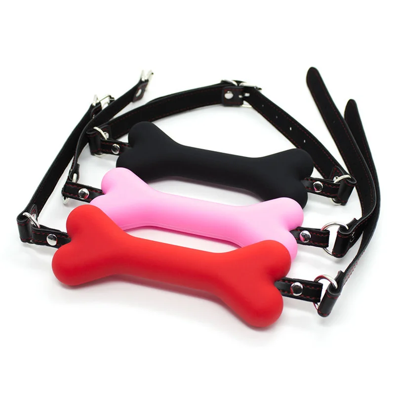 PU Leather Cute Dog Bone Gag Ball Silicone Mouth Plug Gag Restraint Slave BDSM Couples Flirting Sex Products for Women