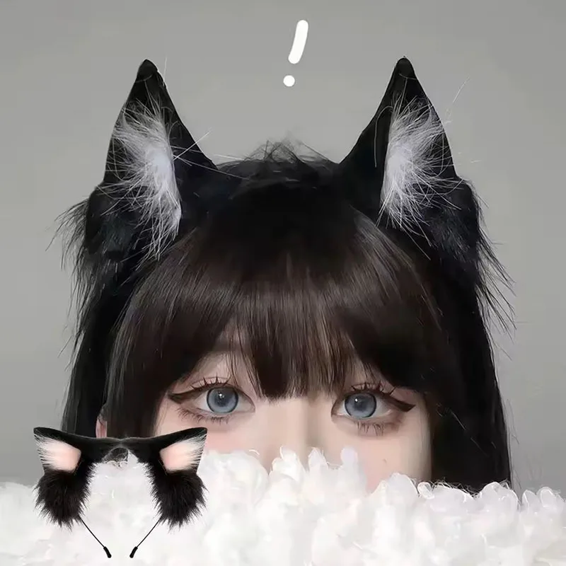 Women Cute Lolita Hair Hoops Handmade Black Cat Ear Headband Fashion Animal Fur Ears Party Cosplay Headwrap Hair Accessories