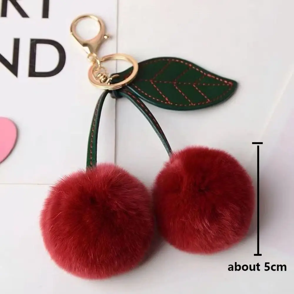 Cherry Plush Toy Keychain Otter Rabbit Hair Fluffy Cartoon Keychain Decoration Soft Women's Bag Pendant Backpack Car Key Pendant