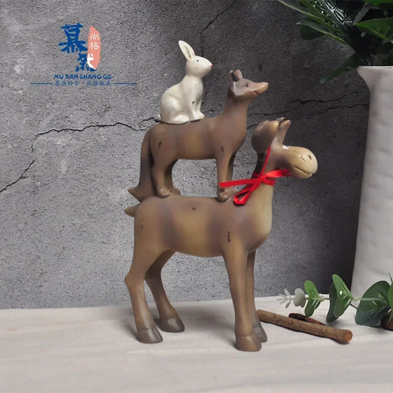 

Украшения из смолы, деревенский олень и кролик, украшения, забавная фигурка животного, украшение для дома и сада, Рождественский подарок