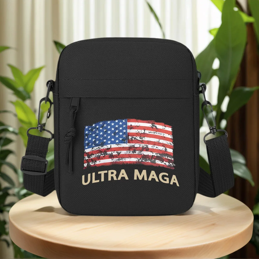 American flag ULTRA MAGA text Men Crossbody Bag Single Shoulder Women Cartoon Anime Film Printing Design Unisex
