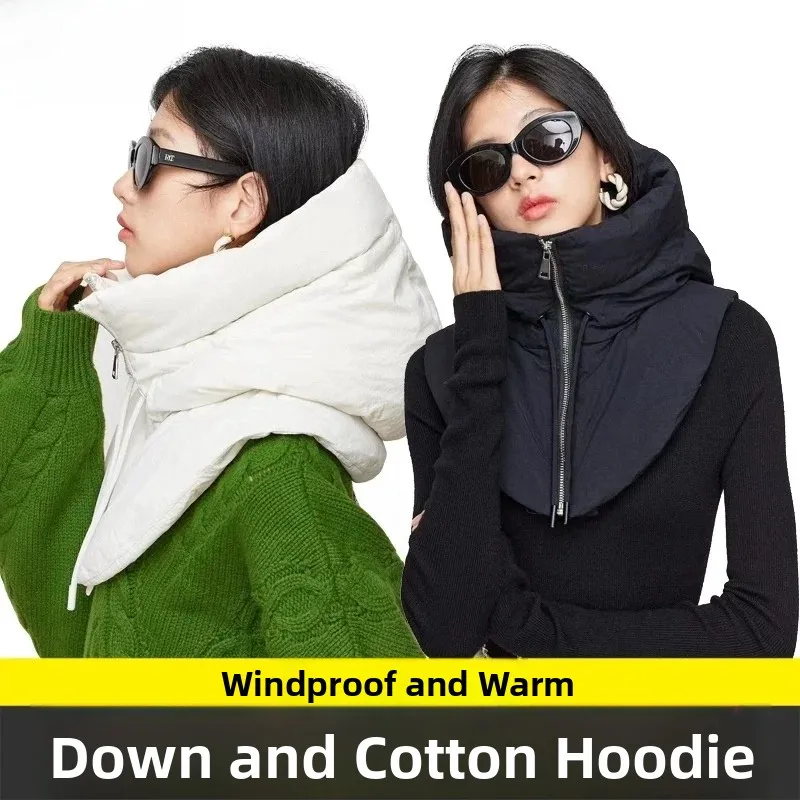 Thickened down Cotton Winter Hat Couples Style Warmth Retention Fake Collar Head Cover Windproof Drawstring for Men And Women