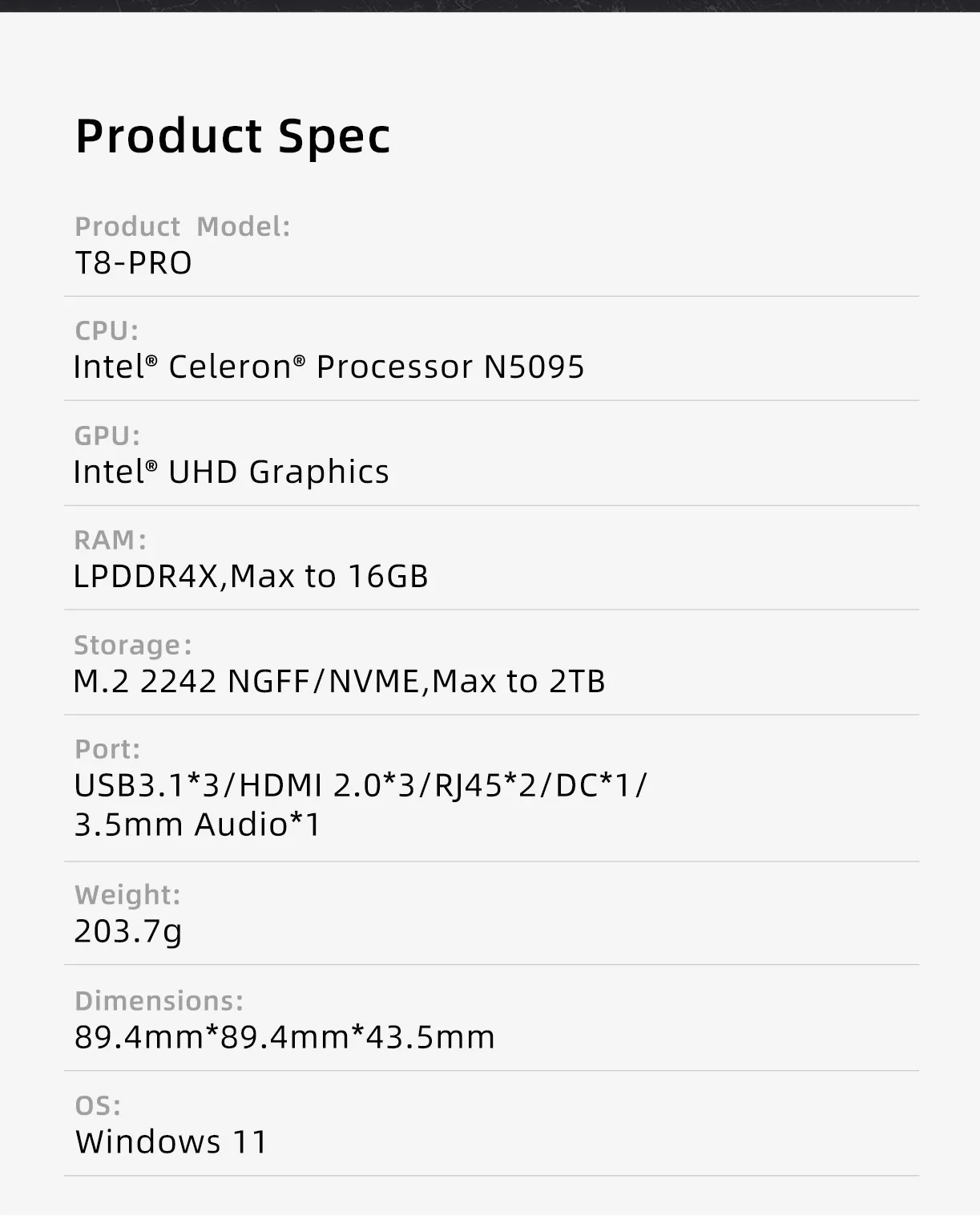 T8 PRO N5095 DDR4 RAM 8G SSD 256G 4K 디스플레이, 홈 오피스 디자이너 PC 미니 게임용 PC