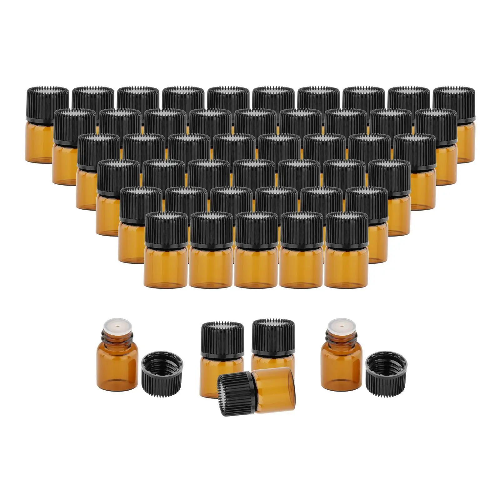 50x Amber Mini Glass Bottle Leakproof Amber Sample Vial for Essential Oil