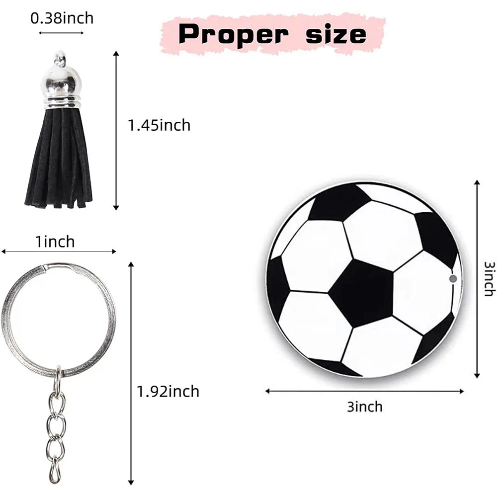 48PCS Soccer Acrylic Keychain Blanks Kit with Tassels Key Chain Rings and Jump Rings Soccer Party Favors DIY Supplies