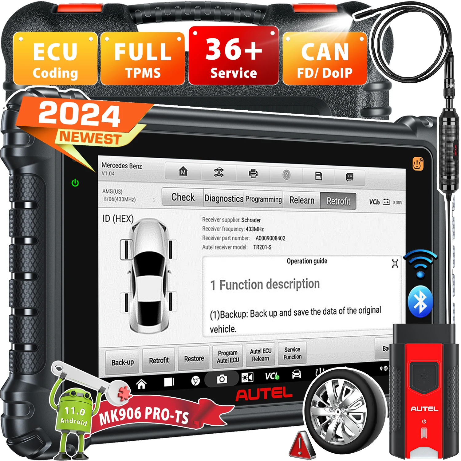 Autel MaxiCOM MK906 PRO-TS TPMS Tool TPMS Programming, Professional Diagnostic Tool, Bi-directional Control, Active Test