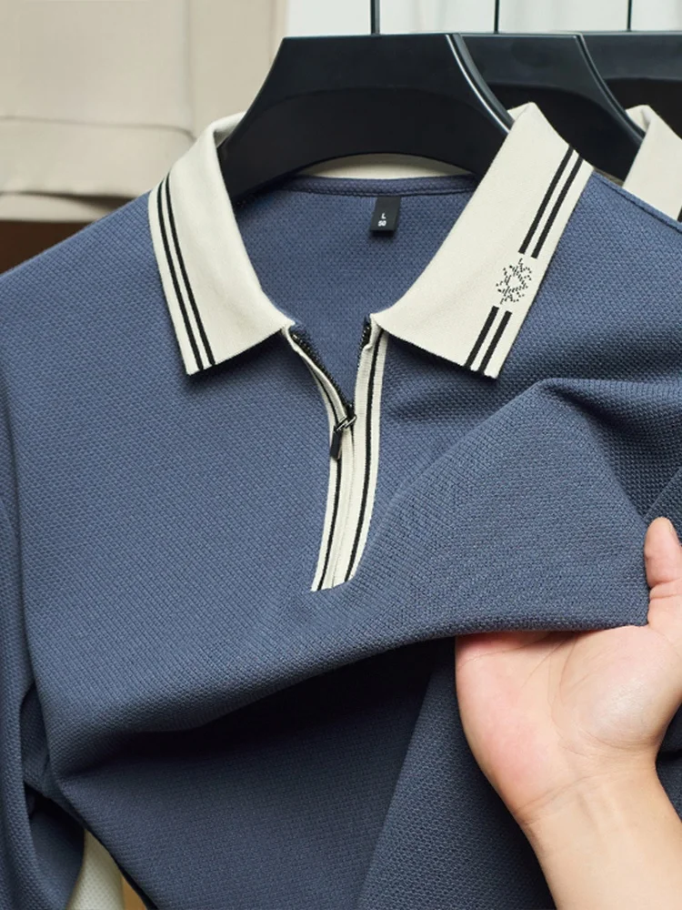 

Rn Cotton Blend Long Sve irt Zipper Collar Breathable Base Layer Top Large Size T-irt Busin Casual Wear