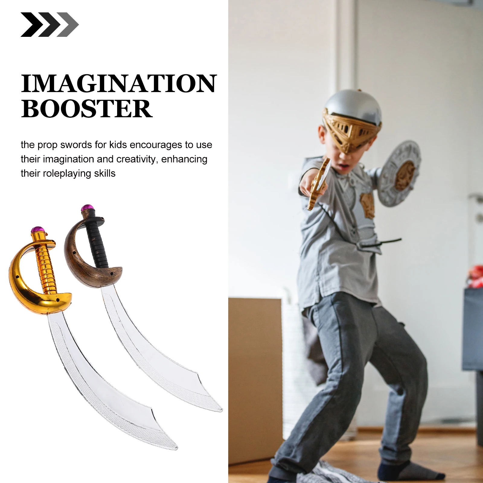2Pcs Fake Pirate Swords for Children Safe Plastic Construction with Detailed Hilt Ideal for Cosplay Parties Pretend Play