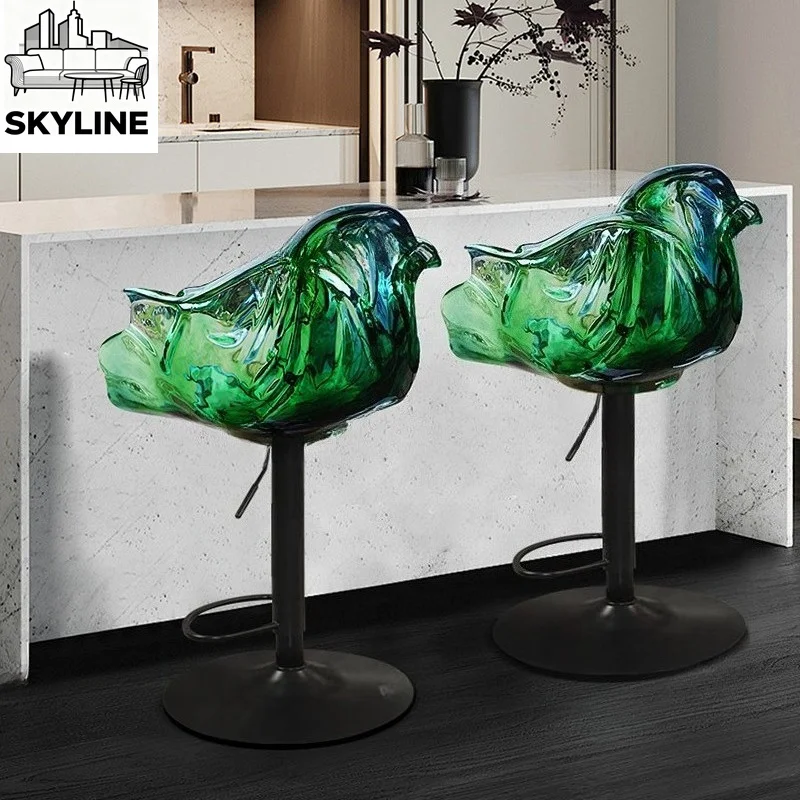 Glossy Petal Shaped Swivel Bar Stool Art Backrest Light Luxury High Chair For Villa Island & Showroom Decor