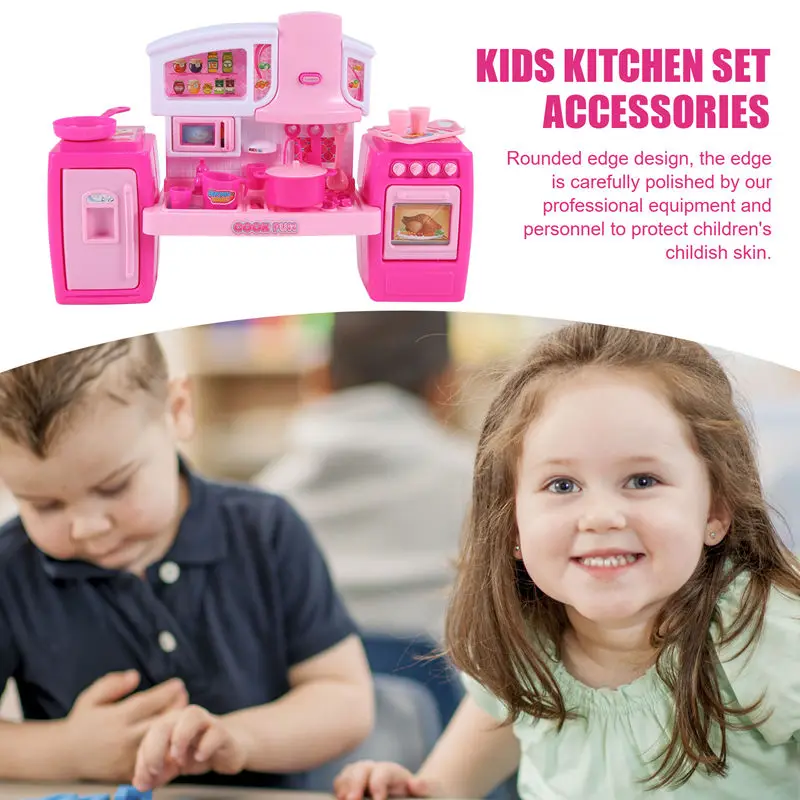 Cooking Toys Set Music Pretend Accessories Kitchen Toys Set Kitchen Game Play Cooking Utensils Set for Kids - Pink-ABVK
