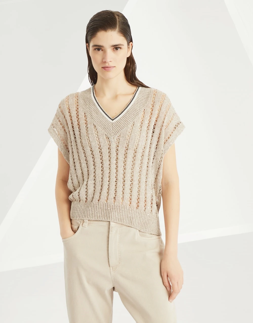 BC Luxury Brand Design Sequin Knitted Hollow Out Top Quality V-neck Shirt For Woman Popular Knitwear Lady Pullover Clothes - Image 6