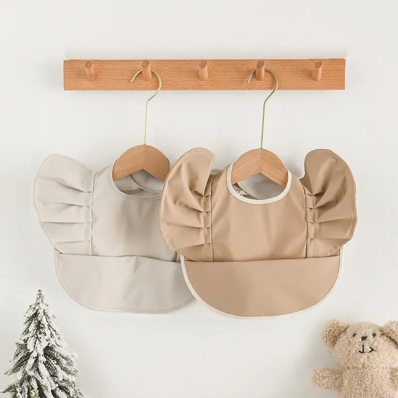Baby Bibs Waterproof Angel Wings Solid Color Drool Catcher Pocket Toddler Feeding Apron Soft Absorbent Newborn Infant Bib