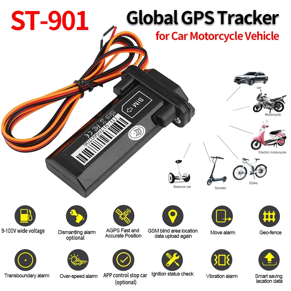 

GPS Tracker ST-901 Vehicle Tracking Device Waterproof Motorcycle Car GPS GSM SMS Locator with Real Time Tracking