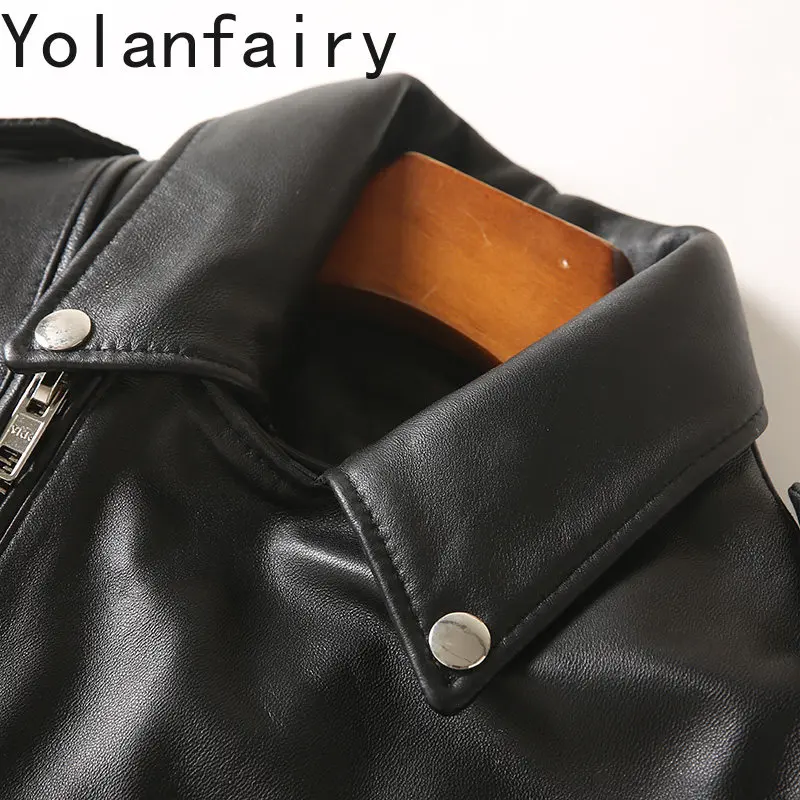 Yolanfairy 100% jaqueta de couro genuíno mulher moda curto casaco de pele de carneiro real roupas femininas fino-ajuste jaquetas de couro vermelho