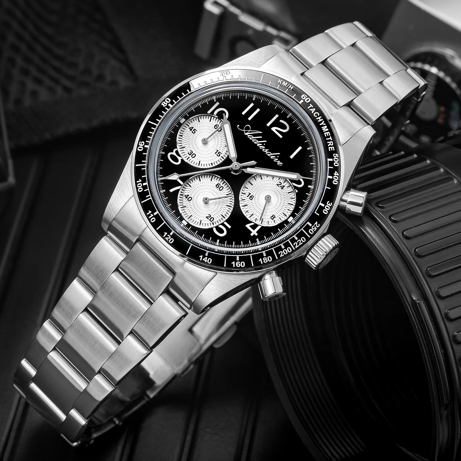 

ADDIESDIVE VK63 Diving Men's Watch Multifunctional Chronograph Wristwatches Waterproof Ceramic Bezel Bubble Mirror Glass Watches