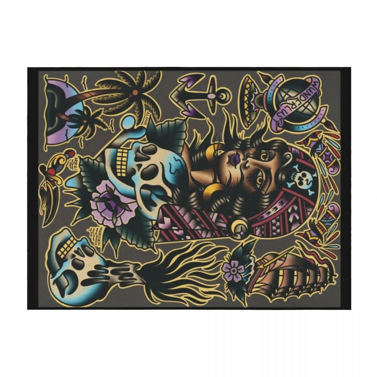 

Pirate hooker pinup watercolor painting flash sheet (( horizontal version )) Throw Blanket Camping Blankets