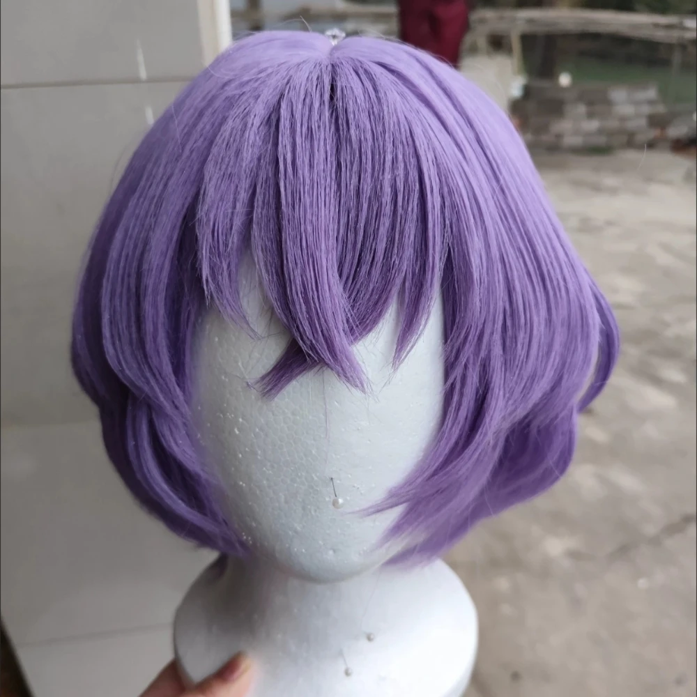 

Anime Hanamura Mei Cosplay Wig Purple Short Bob Hair Heat Resistant Synthetic Fiber with Rose Net Halloween Party Cosplay Wigs