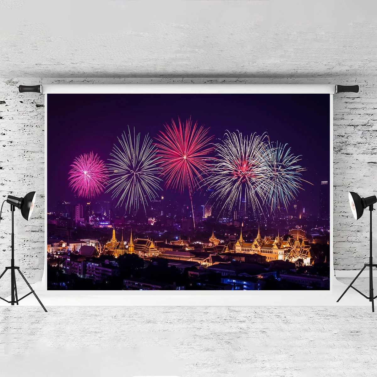 Fireworks Celebration Famous City Counting Down Activities Backdrop Photography Family Festival Party Background Decorations