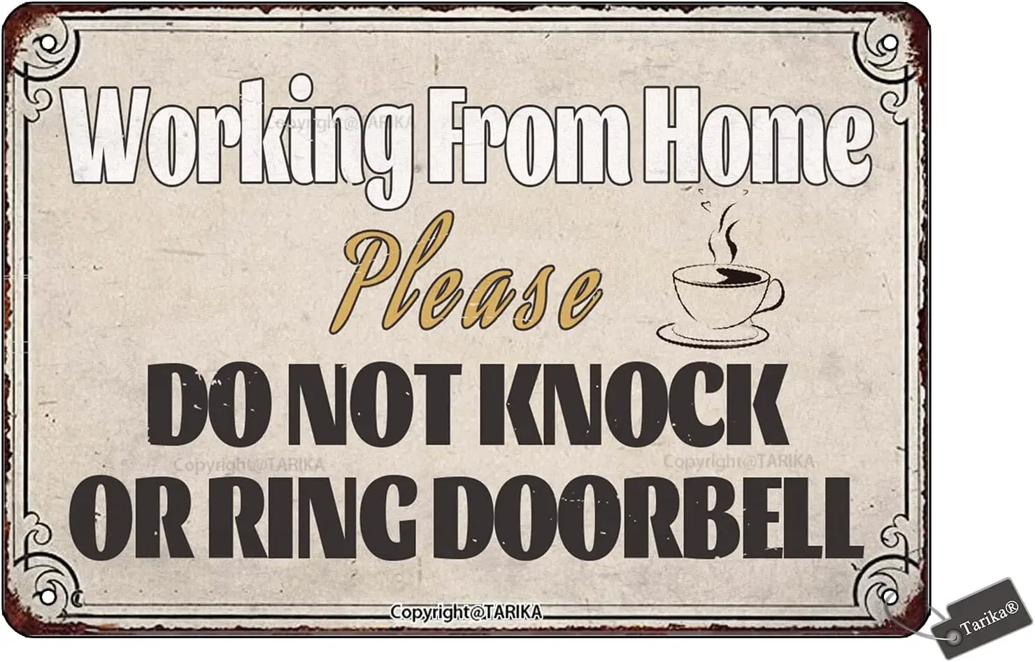 Working From Home Please Do Not Knock Pr Ring Doorbell Retro Look Tin 8X12 Inch Decoration Poster Sign for Home Kitchen Bathroom
