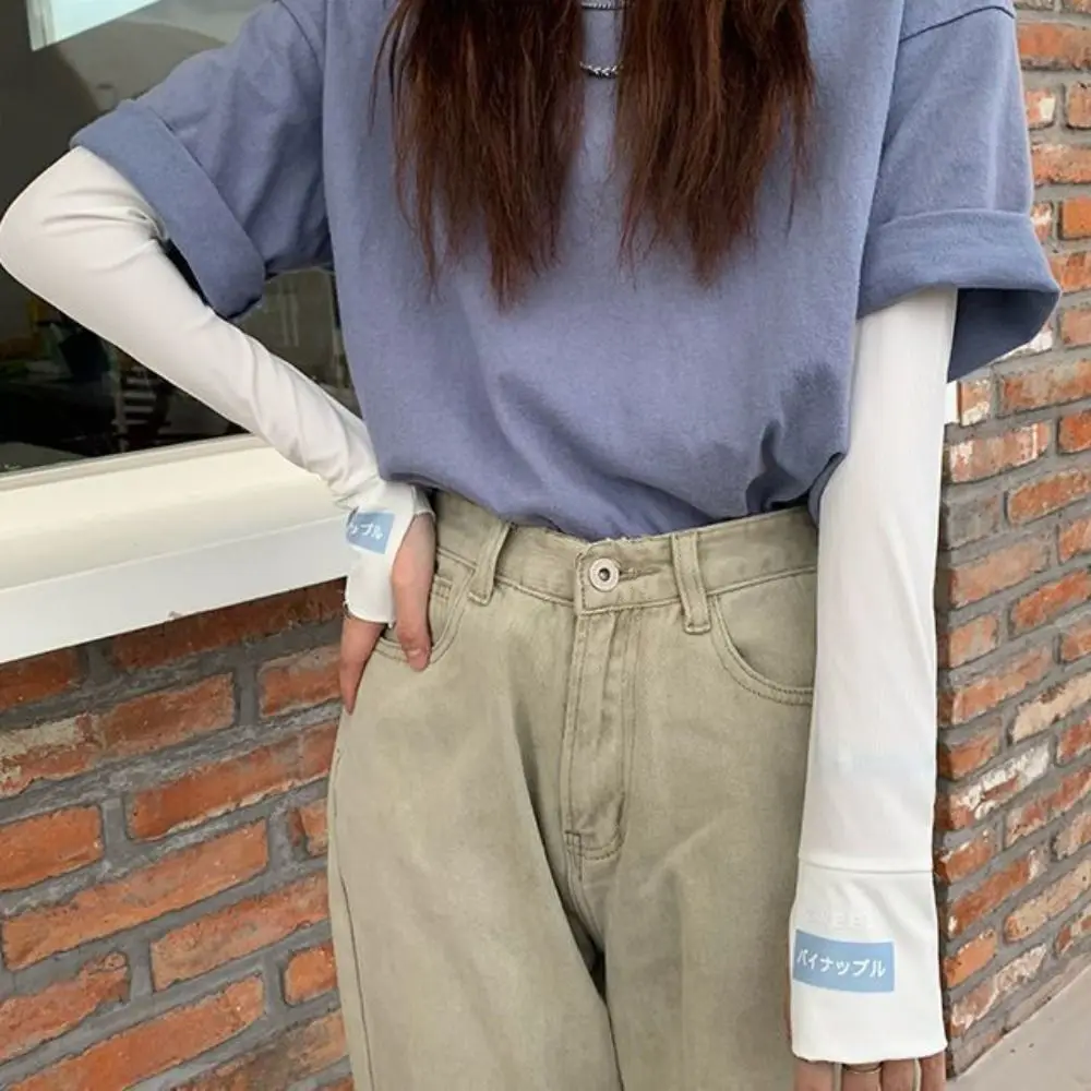 ปลอกแขนผ้าไหมน้ำแข็งยืดได้ปลอกป้องกันมือปกป้องมือหน้าจอสัมผัสครึ่งนิ้วสำหรับเล่นกีฬา