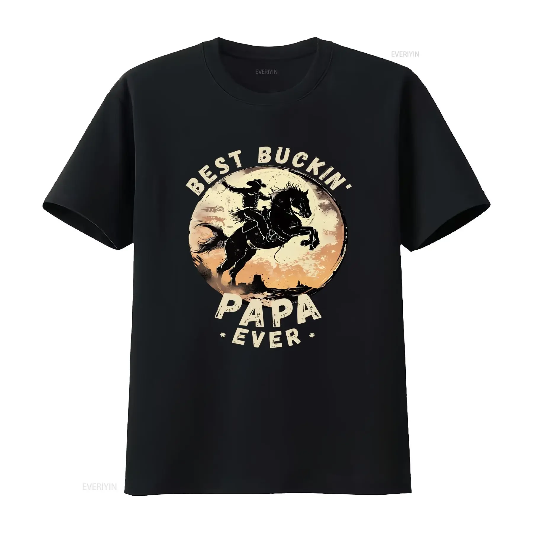 Best Buckin Papa Ever Rodeo Style Bull Riding Father's Day t shirt vintage Washed Versatile fashion streetwear Stylish Soft