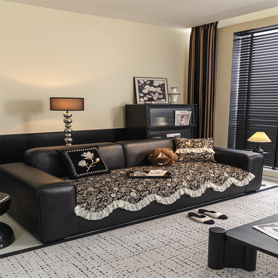 Waterproof Chenille Sofa Cushion 2025 New High-end Sense Cushion Simple Modern Gray Tie Cover Towel