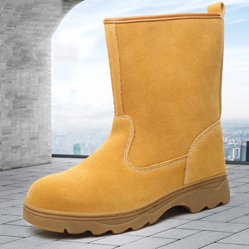 men casual steel toe covers work safety boots cow suede leather welding shoes worker security high botas safe footwear protect