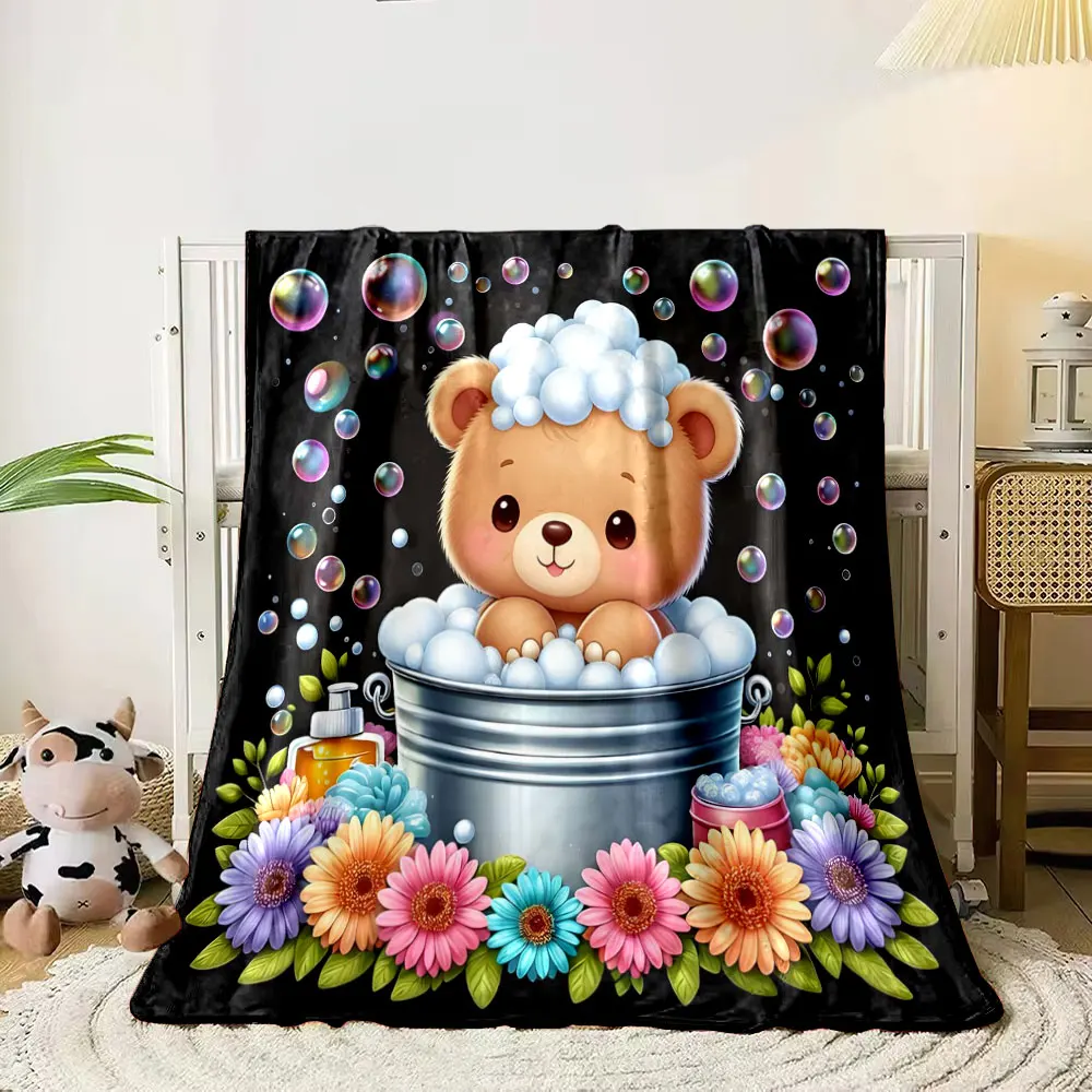Animals Taking Baths in Metal Tubs Printed Blanket, All-Season Multi-Use for Nap, Camping, Travel, Car ,sofa Machine Washable