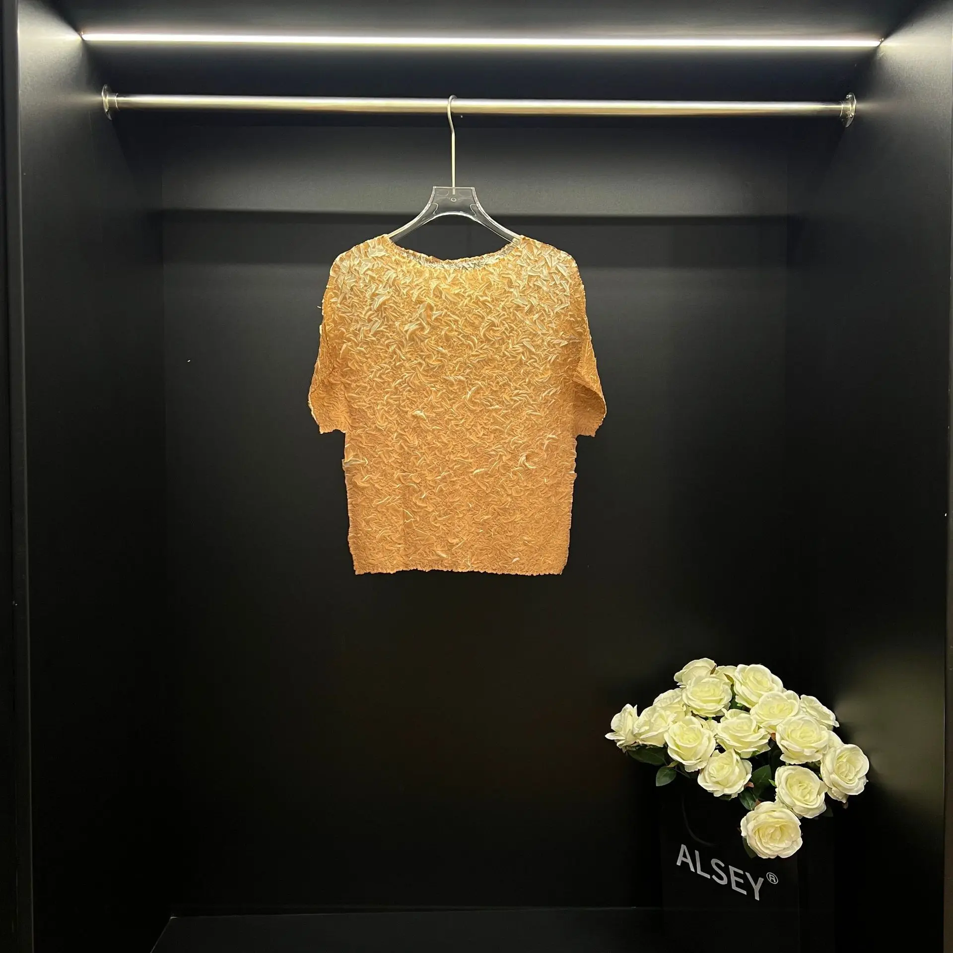 

T-shirt Solid Colour Round Neck Short-sleeved Top Miyake 2025 Summer New Senior Sense Fashion and Leisure Versatile Clothes