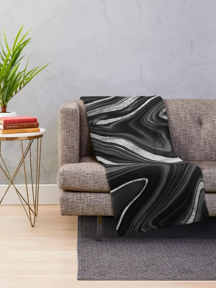 Black Gray White Silver Marble #1 #decor #art Throw Blanket Blankets For Bed Flannels Soft Big Blankets