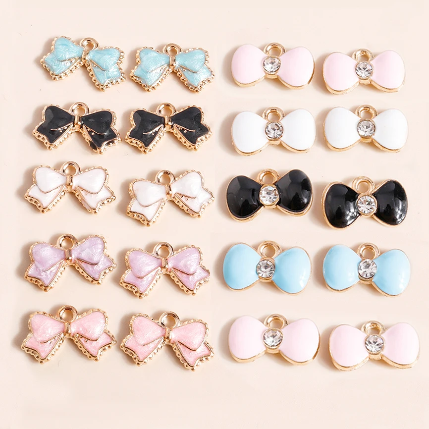 10pcs 10*16mm Cute Enamel Bowknot Charms for Jewelry Making Kawaii Bowtie Charms Earring Necklace Pendant Diy Making Accessories