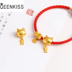 QEENKISS Gold Cat Fish Bone Beads Charm For DIY Bracelet Making For Girl Boy Children Accessories Birthday Christmas Gifts AC524