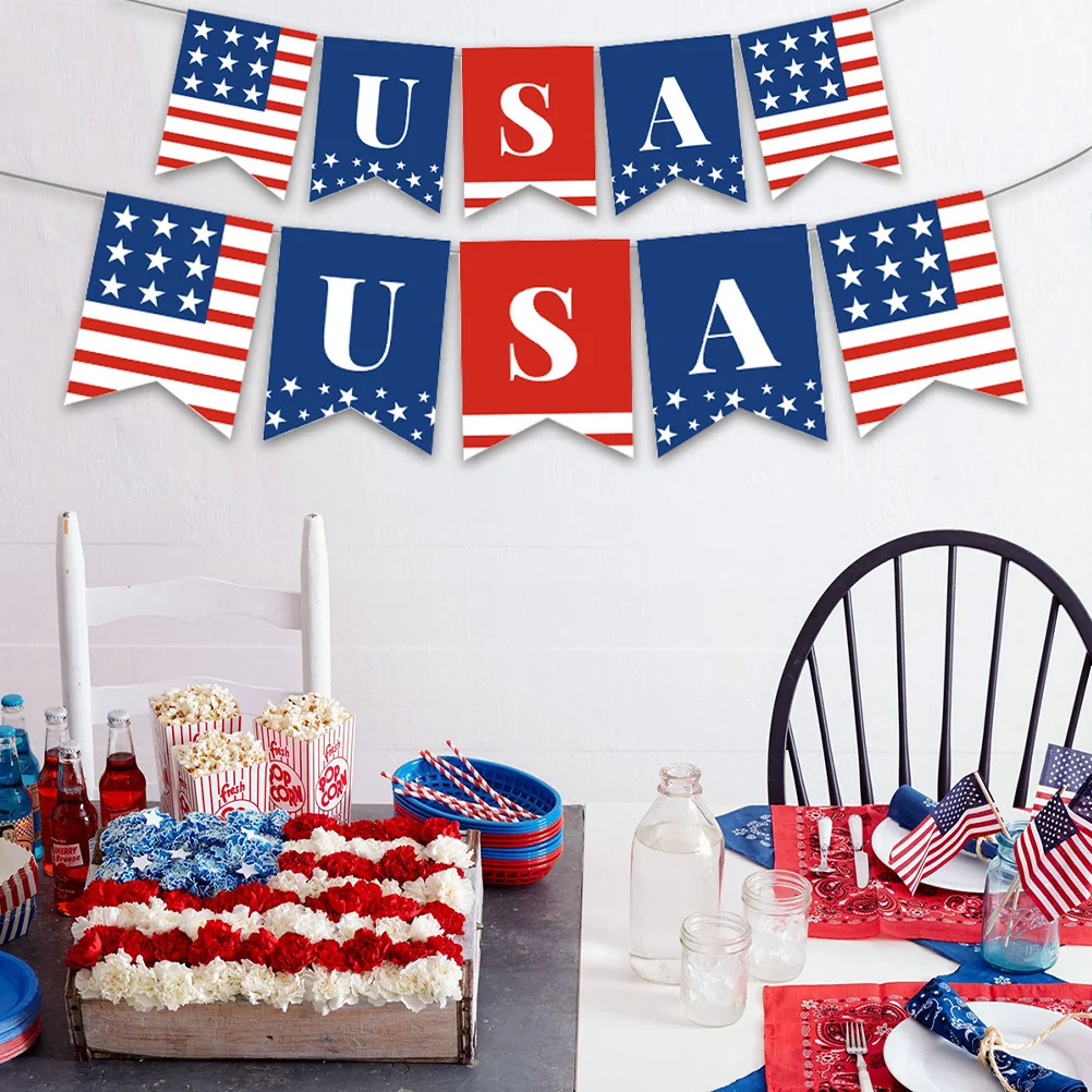 

2Pcs Patriotic American Banner Paper Decoration Independence Day Party Hanging Flag 4th of July Garland Usa 4th of July Banner
