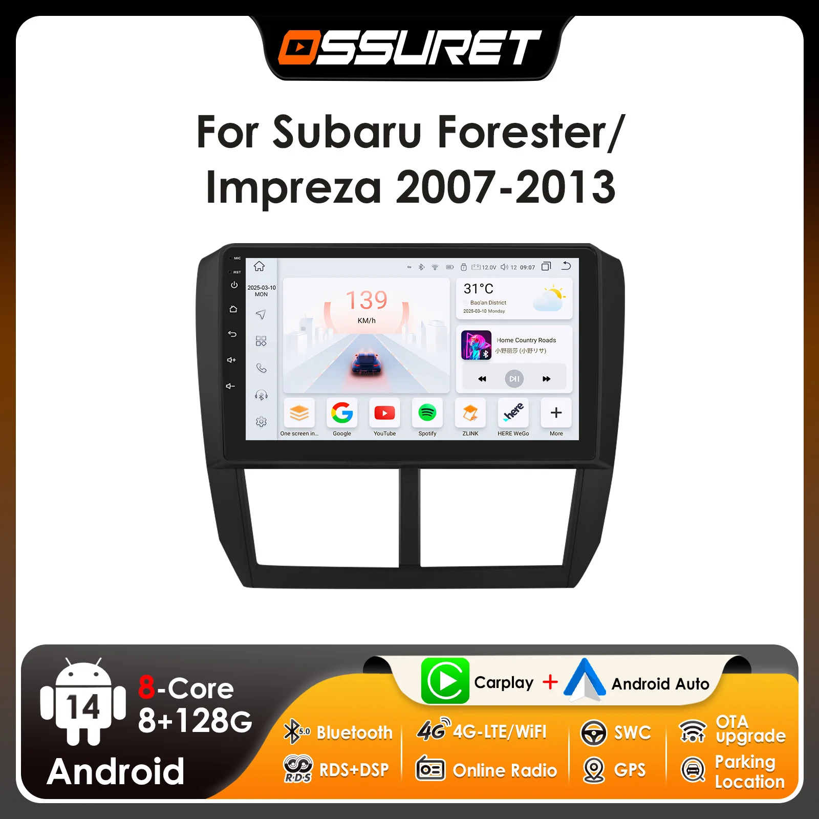 

Автомагнитола Ossuret, 2DIN, Android, для Subaru Forester 3 SH Impreza 2007-2013, мультимедиа, GPS-навигация, RDS, DSP, SWC, CarPlay