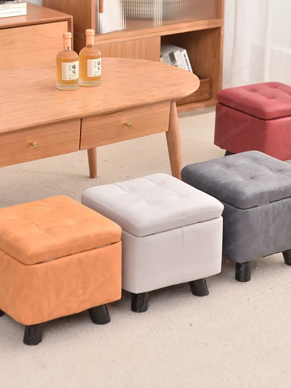Storage Coffee Table Stool, Solid Wood Technology Cloth Living Room Low Stool