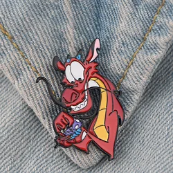 Dragon-Mushu Badge Pins Brooch Year Of Dragon Mascot Shape Enamel Corsage Brooches Jewelry Gift For Friends Collar Accessories