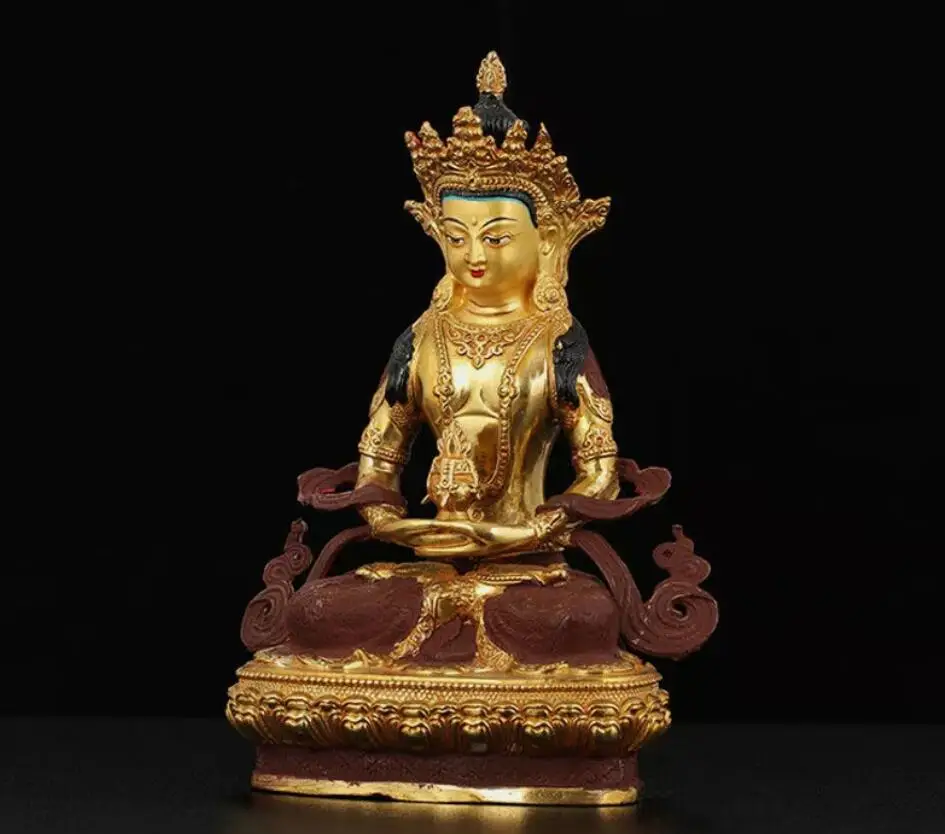 

Buddhism Handpainted Bronze Statue Gilt Buddha Amitabha Buda Sakyamuni