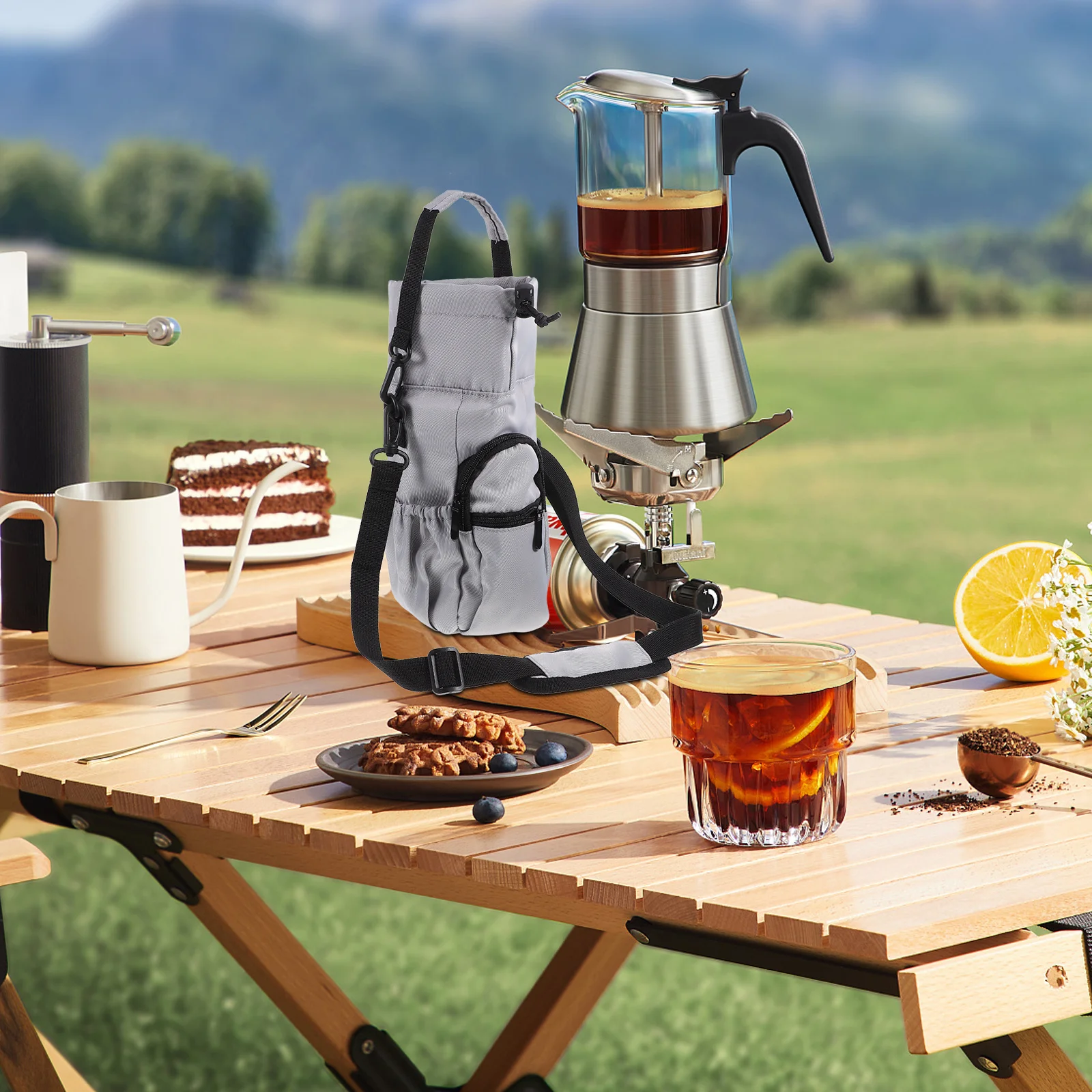 

Portable Insulated Water Bottle Holder Large Capacity Bottle Cover Outdoor Water Tumbler Sleeve Protective Bag Strap