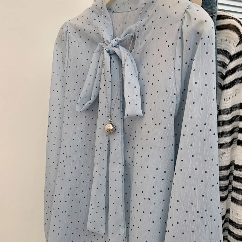 

Sweet Chiffon Blouses for Women Thin Loose Long Sleeve Shirts Bottoming Shirt Ladies Top Clothes Dots Baggy Shirts Summer