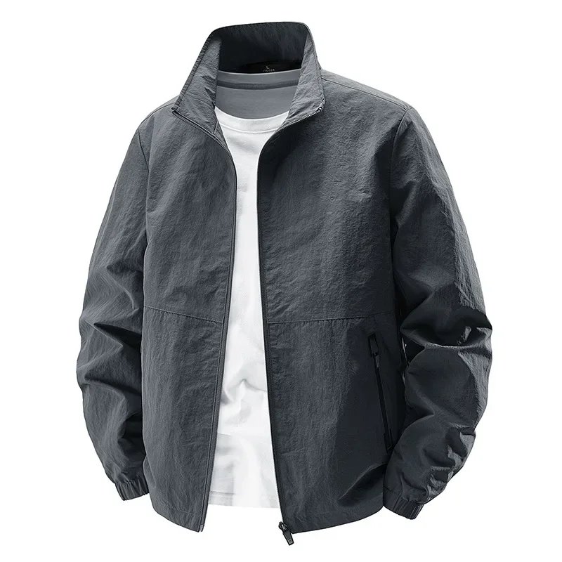 

2025 spring new stand collar solid color simple thin coat Men's fashion wrinkle resistant windproof jacket