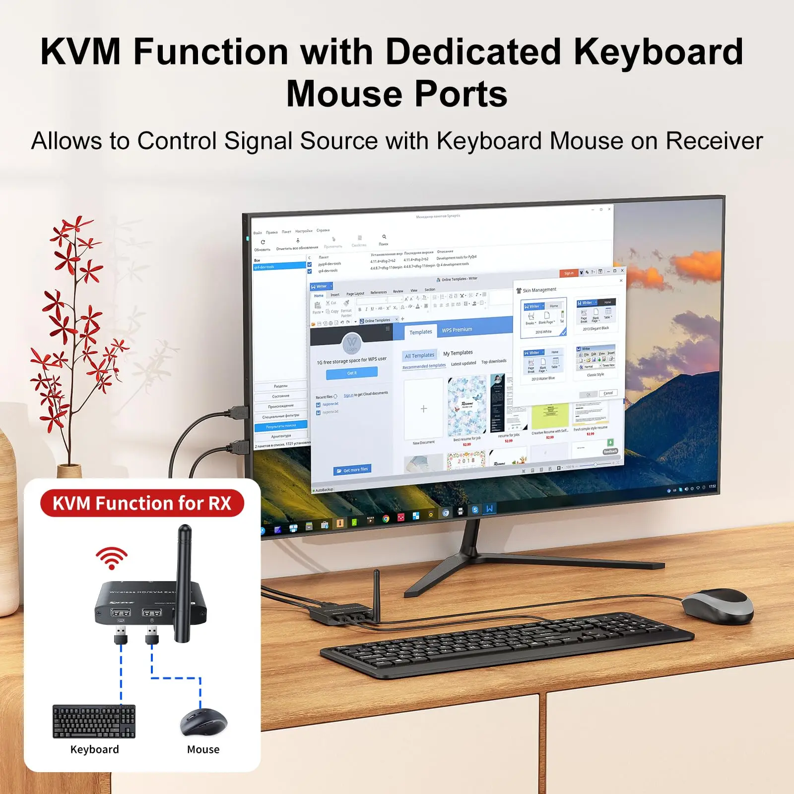 HDMI KVM الارسال والاستقبال اللاسلكي 200M/660FT، 328Ft/100M HDMI USB KVM موسع 1 قطعة 2 شاشات مشاركة لوحة المفاتيح والماوس