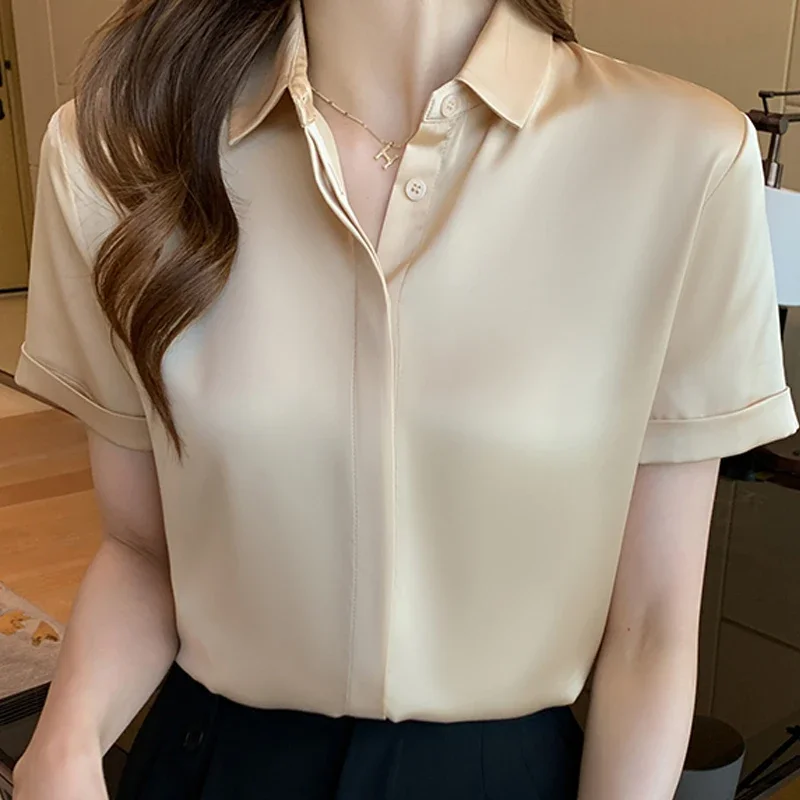 

Summer Blouse Women Tops Short Sleeve Turn Down Collar Chiffon Blouse Shirt Blusas Mujer De Moda 2024 Shirts Blouses Femme V1178